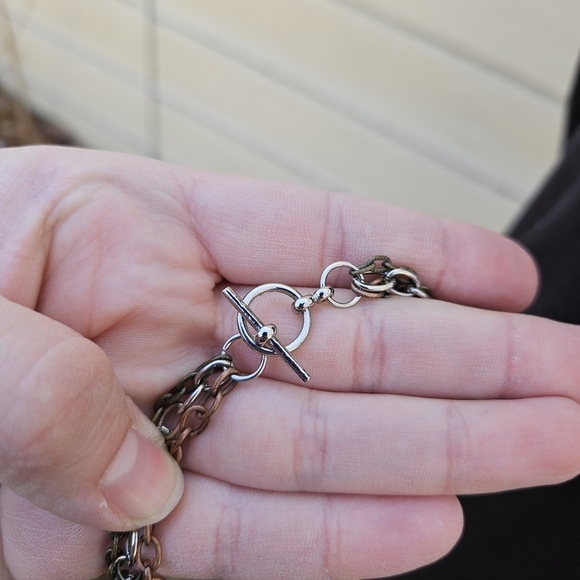 multimetal chain necklace with large rhinestone cross pendant - Picture 3 of 4